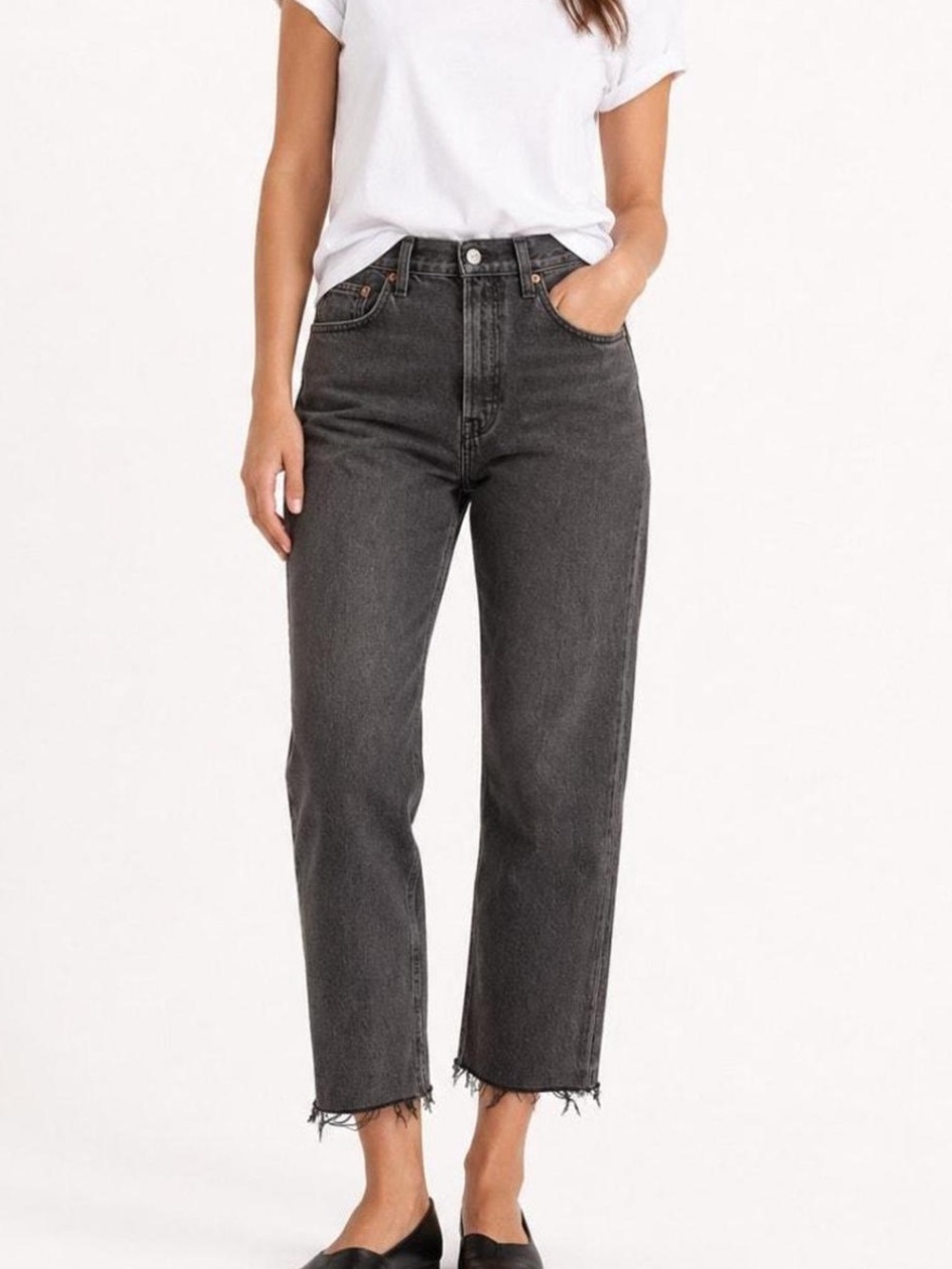 NWT Cropped Levi’s 501 High-Rise Straight Crop Jeans in Washed Black